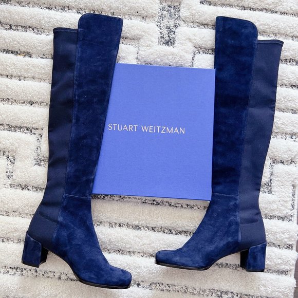 Stuart Weitzman 5050 City Block OTK Boot Over the Knee Blue Suede EU 37 US 6.5 - Picture 2 of 11